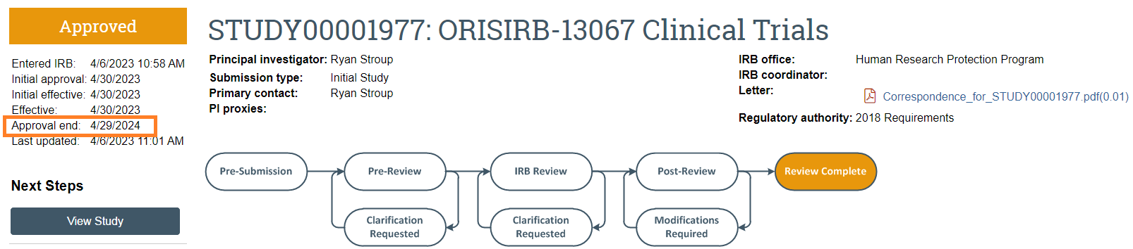 Continuing Review - Research Support