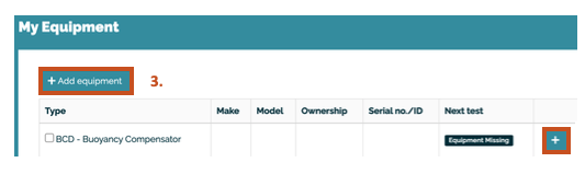 Screenshot showing the add equipment button in the Bloops system