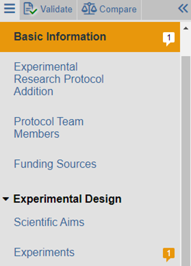Screenshot of the left navigation bar where smartform pages are listed and the reviewer note icon appears next to pages where notes have been added