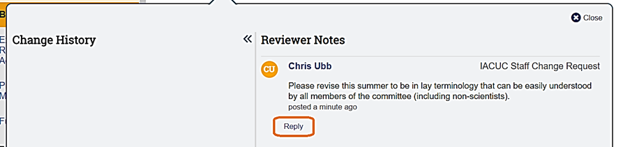 Screenshot of a sample reviewer note in the CATS IACUC system