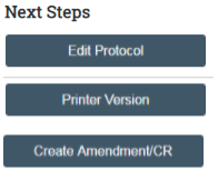 CATS Screenshot showing the next steps menu with Edit Protocol, Printer Verison, and Create Ammenedment/CR buttons
