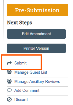The Submit button is located on the left side of the screen. This activity is available during the Pre-Submission state.